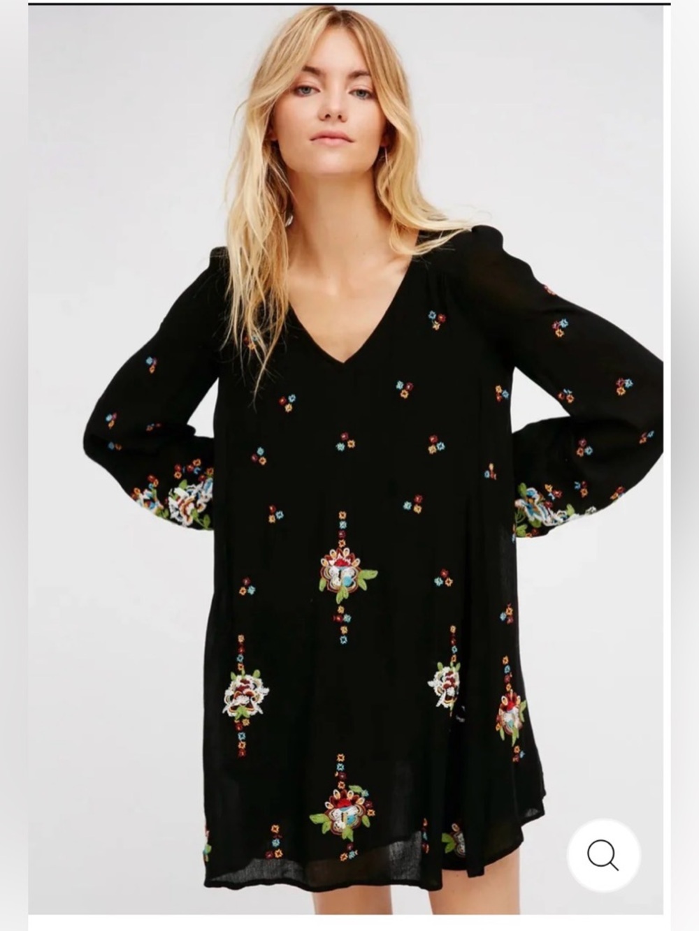 Free People Black Mini Dress with Multicolor Floral Embroidery - Picture 2 of 12